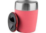Thermobecher EMSA "Travel Cup", pink, B:8,7cm H:11,2cm, Edelstahl, Silikon, Trinkgefäße, Thermobecher, 0,2 Liter, Edelstahl, Trink- und Eisbecher, gummierte Manschette