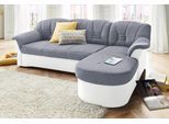 Ecksofa DOMO COLLECTION "ELVA 233x142 cm, elegante Rückensteppung, L-Form", weiß (weiß, silber), B:233cm H:84cm T:142cm, Kunstleder SOFTLUX / Struktur ( 100% Polyester);Microfaser PRIMABELLE (100% Polyester);(geprägte) Luxus-Microfaser (100% Polyester), Sofas, Ecksofa, whlw. mit Bettfunktion und Federkern