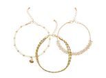 Fußketten Set LASCANA "3 einzelne Fußkettchen in Boho Stil", Damen, Gr. Glas Lederimitat Metall, gold (goldfarben, weiß), Glas, Lederimitat, Metall, glänzend, Fußketten, und Glasperlen, Fußkettchen mit Anhänger