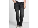 Bootcut-Jeans SHEEGO, Damen, Gr. 46, Normalgrößen, schwarz (schwarz denim), 75% Baumwolle, 24% Polyester, 1% Elasthan, unifarben, lang, Jeans