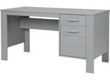 Schreibtisch WOOOD "Julius FSC-Kiefernholz, gebürstet, mit zwei Schubladen 141x59x74 cm", betongrau, B:141cm H:74cm T:59cm, Tische, Schreibtisch, Gebürstete Oberfläche, sichtbare Maserung, wasserbasiert lackiert
