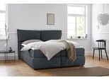 Boxspringbett OTTO HOME "Jenson", blau, B:188cm L:225cm, Struktur weich (85% Polyester/15% Nylon), Komplettbetten, Boxspringbett, in 4 Farben, 4 Breiten, 3 Matratzenarten in 2 Härtegraden, Topper