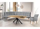 Eckbank EXXPO - SOFA FASHION "Latte", silber, B:254cm H:95cm T:196cm, 94% PES, 6% NY, Sitzbänke, Eckbank, moderne Sitz- und Rückensteppung, bequem und elegant, hoher Holzfuß
