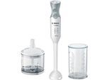 BOSCH Stabmixer "ErgoMixx MSM66020, inkl. Zerkleinerer & Becher, 4 Klingen, 12 Stufen", weiß (weiß, window grau), B:5,5cm H:39,5cm T:6,2cm, Mixer, ergonomisches Design, made in Europe, weiß/grau, Stabmixer