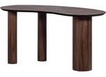 Schreibtisch WOOOD "Sun aus Teakholz mit organischer Form und Standfuß 150x62x76 cm", braun, B:150cm H:76cm T:62cm, Tische, Schreibtisch, Einfach zu montieren, sichtbare Maserung