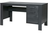 Schreibtisch WOOOD "Julius FSC-Kiefernholz, gebürstet, mit zwei Schubladen 141x59x74 cm", grau (stahlgrau), B:141cm H:74cm T:59cm, Tische, Schreibtisch, Gebürstete Oberfläche, sichtbare Maserung, wasserbasiert lackiert