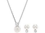 Ohrring und Ketten Set SWAROVSKI "Schmuckset Multipack Schmuck Geschenk Matrix", weiß (metallfarben, kristallweiß, weiß, kristallweiß), Schmuck_Sets, Damen, Metall, Perlen, mit Swarovski Kristallen, mit Swarovski Perle