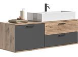 Waschtisch-Set WELLTIME "Riga, Breite 140 cm, inkl. Aufsatzwaschbecken, 2 Schubkästen, 1 Tür", braun (holzfarben), B:140cm H:140cm T:48cm, Holzwerkstoff, Kastenmöbel-Sets, Hängeschrank, Unterschrank, Badmöbel, Badschrank, Schrank, Bad