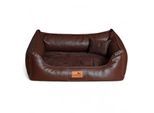 Tierlando ® MADDOX VIP Orthopädisches Hundebett VISCO Velours Kunstleder S - XXL braun 1 m, 25 cm, 75 cm