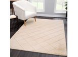 Hochflor-Teppich CARPET CITY "Moment", beige, B:120cm H:31mm L:170cm, Polyester, Teppiche, besonders weich, Kaninchen Fell Haptik, 3D-Effekt, Rauten, Wohnzimmer
