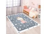 Kinderteppich CARPET CITY "ANIME893", grau, B:190cm H:11mm L:280cm, Polypropylen (PP), Teppiche, Kinderteppich, Kinderzimmer Teppich Modern mit Mond, Blumen, Wolken, Creme, Multi