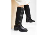 bonprix Weitschaftstiefel, schwarz, Gr.38, Bequemer Weitschaftstiefel mit gepolsterter Innensohle, aus Vegan