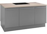 Kücheninsel OPTIFIT "Bern", grau (küche: grau, korpus: basaltgrau, arbeitsplatte: akaziefarben), B:160cm T:95cm, Komplettküchen-Sets, Stellbreite 160x95 cm mit höhenverstellbaren Füßen, mit Metallgriffen