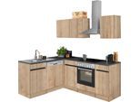 Küchenzeile OPTIFIT "Roth", beige (küche: natur, front: wildeiche, korpus: wildeichefarben, arbeitsplatte: anthrazit), B:210cm T:60cm, Komplettküchen-Sets, Küchenzeile, Stellmaße 210x175 cm,wahlweise mit E-Geräten, Push-to-Open-Funktion