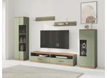 Wohnwand OTTO HOME "Ribe: 5‑teilig, Oberplatte aus Massivholz, viel Stauraum, Trendfarbe", salbei, eiche, Holzwerkstoff, Massivholz, Kastenmöbel-Sets, Wohnwand, Breite: 240cm, Glaseinsatz aus gehärtetem Glas, variable Einlegeboden