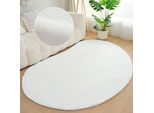 Hochflor-Teppich BRUNO BANANI "Rabbit 2 Bean, Kunstfell Teppich, Modern, besondere Form" Gr. 71, weiß, B:160cm H:25mm L:240cm, Kunstfaser, Teppiche, Kaninchenfell-Haptik, Microfaser, Wohnzimmer, Schlafzimmer, Esszimmer