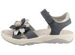 Sandale LURCHI "Flora", Mädchen, Gr. 25, jeansblau, Lederimitat, Glitzer, glänzend, festlich, Schuhe Sandale, Sandalette mit Blumenverzierung, Größenschablone zum Download