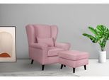 Sessel HOME AFFAIRE "Ohrensessel CHISTELLE, wahlweise mit Polsterhocker", rosa, B:81cm H:99cm T:87cm, 100% Polyester, Sessel, Sessel, mit Wellenunterfederung, Maße: B/T/H: 81/87/99 cm
