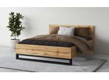 Bettgestell HOME AFFAIRE "Bronne, Topeseller, Industrial Design", braun (wotan eiche, wotan eiche, schwarz), B:168cm H:93,5cm L:208,5cm, Betten, Bettgestell, Stauraumbett in drei Breiten, stabil mit Kufen in Metalloptik