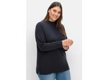 Strickpullover SHEEGO "Strickpullover", Damen, Gr. 48/50, blau (tiefblau), 50% Viskose, 26% Polyamid, 24% Polyester, unifarben, Pullover Strickpullover