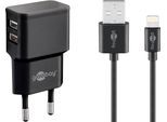 GOOBAY Smartphone-Ladegerät "Lightning Dual Ladeset", schwarz, Ladegeräte, Smartphone-Ladegerät