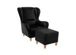 Supellex Sofia Ohrensessel mit Hocker Design Kunstleder Milano Schwarz?
