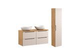 BADMÖBEL 120cm Mallory 2er-Set Beige und Holz