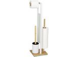 WC-Garnitur WENKO "Rivalta", weiß, B:18cm H:70cm L:23cm, Glas, Polypropylen, Reinigungsbürsten, Standgarnitur mit integriertem Toilettenpapier- und WC-Bürstenhalter