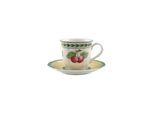 Espressotasse VILLEROY & BOCH "Espressotasse mit Untertasse French Garden Fleurence 80 ml bunt", bunt, B:12,2cm H:7,5cm Ø:12,2cm, Porzellan, Trinkgefäße, Espressotasse, Spülmaschinengeeignet, Mikrowellenfest