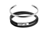 Armband PHILIPP BLANC "PBS05BS", schwarz (schwarz, silber), Armbänder, Herren, 2x21cm/ inner diameter 6cm, Edelstahl Leder, Edelstahl, Leder, Armband