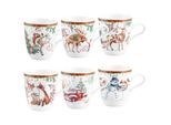 Becher SELTMANN WEIDEN "Henkelbecher Weihnachten 400 ml 6er Set bunt", bunt, B:9cm H:10,3cm Ø:9cm, Porzellan, Trinkgefäße, Becher, Spülmaschinengeeignet, Mikrowellenfest, Ofenfest