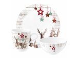 Geschirr-Set SELTMANN WEIDEN "Frühstücks-Set Life Christmas 18er Set weiß-braun", bunt (weiß, braun), 18, Porzellan, Geschirr-Sets, Geschirr-Set, Spülmaschinengeeignet, Mikrowellengeeignet, Ofenfest, Salamandergeeignet, Kühlschrankgeeignet, Gefrierschrankgeeignet