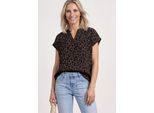 Shirtbluse STREET ONE, Damen, Gr. 36, braun (molten earth), Stoff, 100% Viskose, klassisch normal, Rundhals, normaler Saum, Blusen, mit geschlitztem Rundhalsausschnitt