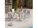 Beldano , Beige , Metall, Glas, Textil , Tisch mit Glasplatte , Gartenmöbel, Gartenmöbel-Sets, Gartengarnituren