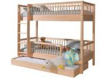 Etagenbett VIPACK "aus massiver Buche, natur lackiert, Leiter mit Haltegriffen oben", braun (buche natur, buche natur, buche natur), B:104,9cm H:175,4cm L:207,5cm, Etagenbetten, Etagenbett, wahlweise mit Bettschublade oder zusätzlichem Rausfallschutz unten