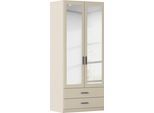 Kleiderschrank RAUCH "Schrank Garderobe Ankleide GAMMA Breiten 91/136/181/226/271/315/360 cm", beige (champagner), griffstangen graumetallic, B:91cm H:210cm T:54cm, Holzwerkstoff, Schränke, Kleiderschrank, verschiedene Griff-Varianten, mit Spiegel TOPSELLER MADE IN GERMANY