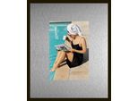 Bild QUEENCE "Trend Wandbild, Wandkunst, Kunstdruck "Frau am Pool", farbe rahmen: schwarz, farbe bild(er): silber, B:40cm H:30cm T:1,5cm, Aluminium, Bilder, Bild, inkl. Passepartout aus hochwertigem Aluminium und schwarzem Rahmen