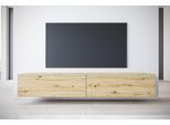 Lowboard HOME AFFAIRE "LOWBOARD VERA, wahlweise mit oder ohne Beleuchtung", braun (eichefarben artisan), B:180cm H:30cm T:33cm, Sideboards, Lowboard, Modernes griffloses TV-Board, 180 cm TV-Schrank, stehend und hängend