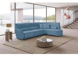 Ecksofa EGOITALIANO "Puffy, extravagant & edel, Retro Designsofa, hoher Sitzkomfort, L-Form", blau (hellblau), B:330cm H:88cm T:205cm, Luxus-Micofaser Lederoptik (100% Polyester) ist ein neues technisches Gewebe mit einem visuellen und taktilen Aspekt, der dem Nubuk sehr nahe kommt, mit innovativen Eigenschaften. Seine außerordentliche Weichheit kommt von einem exklusiven Produktionsprozess, der U