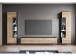 Wohnwand OTTO HOME "Kenia, Vitrine Türanschlag links/rechts wechselbar", grau (matera anthrazit, kastanie breslau), B:270cm, Glas, Hartfaserplatte, Holzwerkstoff, Kunststoff, Kastenmöbel-Sets, Wohnwand, Vitrinen mit Eckverglasung, hängend und stehend montierbar