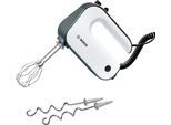 BOSCH Handmixer "MFQ49300, Edelst. Rührbesen/Knethaken, 5 Stufen, Spiralkabel", weiß (weiß, schwarz silber), B:20cm H:14,2cm T:7,5cm, Mixer, Turbotaste, Soft-Touch-Griff, leichtes Gehäuse, Made in Europe, Handmixer