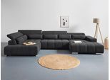 Wohnlandschaft COTTA "Orion U-Form, B: 409 cm", schwarz, B:409cm H:73cm T:225cm, 100% Polyester, Sofas, Wohnlandschaft, mit Kopfteilverstellung & 6 Nierenkissen