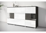 Sideboard OTTO HOME "Kenia", schwarz-weiß (matera anthrazit, weiß hochglanz), B:150cm H:89cm T:39,5cm, Sideboards, Sideboard, Sideboard mit 3 Schubladen, 6 Fächern, Glastüren, Breite 150 cm