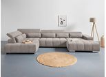 Wohnlandschaft COTTA "Orion U-Form, B: 409 cm", grau (elephant), B:409cm H:73cm T:225cm, 100% Polyester, Sofas, Wohnlandschaft, mit Kopfteilverstellung & 6 Nierenkissen