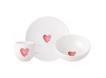 Geschirr-Set VILLEROY & BOCH "Frühstücksset Sending Love With Love 3er Set weiß-rot", bunt (weiß, rot), 3, Porzellan, Geschirr-Sets, Geschirr-Set, Spülmaschinengeeignet, Mikrowellengeeignet