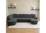 Wohnlandschaft DOMO COLLECTION "FLORES 293x180x86 cm, hochwertig, komfortabel, U-Form", grau (dunkelgrau), B:293cm H:86cm T:180cm, 100% Polyester, Sofas, Wohnlandschaft, wahlw. mit Bettfunktion, wahlw. mit Federkern, Unser Dauertiefpreis