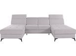 Wohnlandschaft HOME AFFAIRE "Cardiz U-Form", silber, B:296cm H:83cm T:173cm, Webstoff (100% Polyester);Luxus-Microfaser Paris (90% Polyester/10% Polyamid);Struktur fein (100% Polyester);Samtoptik (100% Polyester), Sofas, Wohnlandschaft, inkl.Kopfteilverstellung und Federkern wahlweise mit Bettfunktion