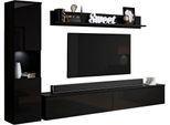Wohnwand OTTO HOME "PARIS, Vitrine Türanschlag links/rechts wechselbar", schwarz (schwarz graphite matt, schwarz hochglanz), B:220cm H:130cm T:33cm, Kastenmöbel-Sets, Wohnwand, grifflose Design, stehend und hängend montierbar