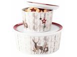 Vorratsdose SELTMANN WEIDEN "Gebäckdosen Life Christmas ø 14 / 21 cm 2er Set weiß-braun", bunt (weiß, braun), B:2cm H:2cm L:2cm, Porzellan, Lebensmittelaufbewahrungsbehälter, Vorratsdose, Spülmaschinengeeignet, Mikrowellengeeignet, Ofenfest, Salamandergeeignet, Kühlschrankgeeignet, Gefrierschrankgeeignet