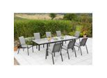 Gardenson , Graphitfarben, Grau , Metall, Textil , Uni , Tisch ausziehbar, Stühle stapelbar, Tisch mit Glasplatte , Gartenmöbel, Gartenmöbel-Sets, Gartengarnituren